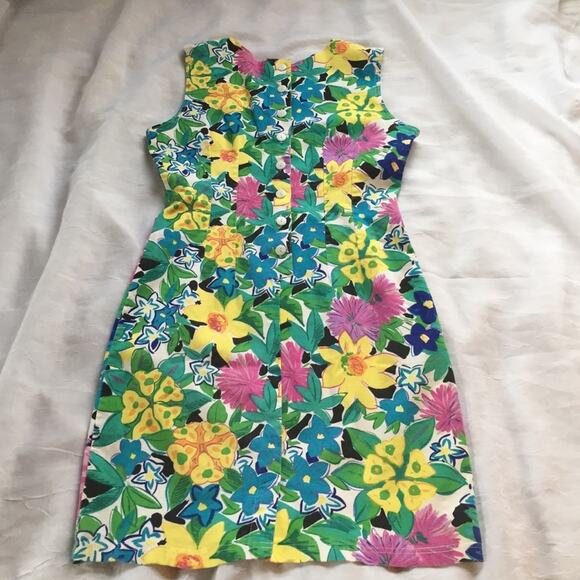 Vintage 90s Express cotton floral sheath dress, size 9 - Picture 5 of 6